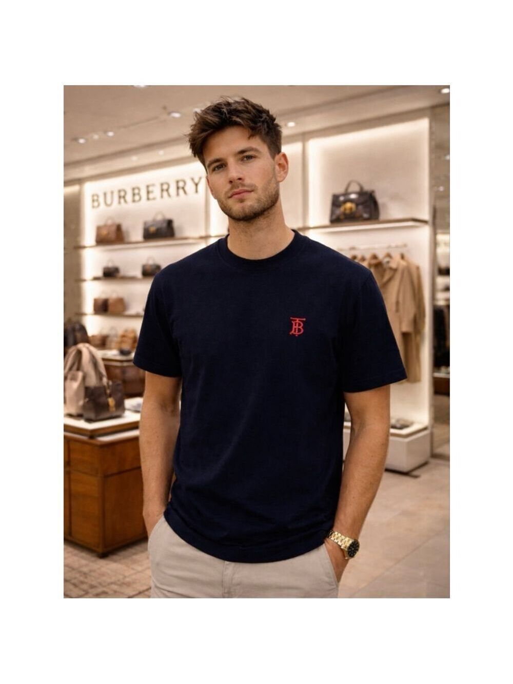 NWOT Men's Burberry Parker Logo T-shirt Navy Red L